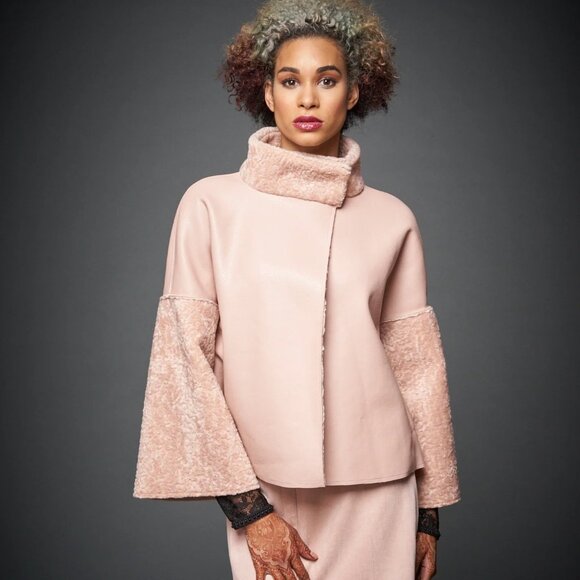 FURious Fur Jessie Two-Tone Jacket - PINK - Size Small - Vegan Leather - Picture 1 of 4